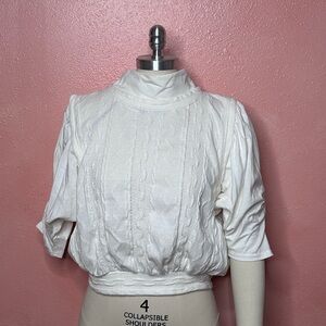 Free People Cable Knit High Neck Bow Top